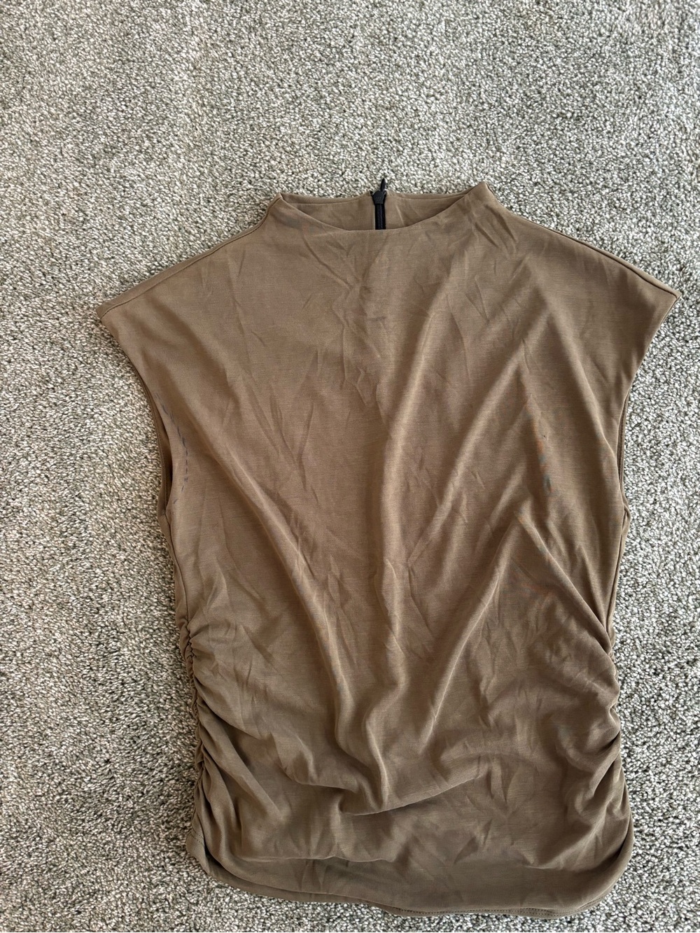 Open Edit Cap-Sleeve Ruched Tank Top in Brown